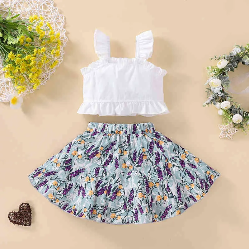2-piece Baby / Toddler Embroidery Plaid Ruffled Top and Skirt Set