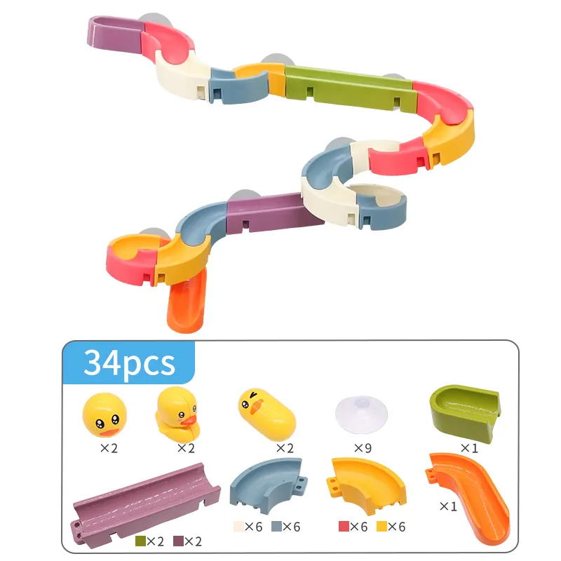 JoiTale 37-Piece DIY Bath Track Toy Set – Water Slide With Cars & Suction Cups, Traffic Theme For Kids 3-5