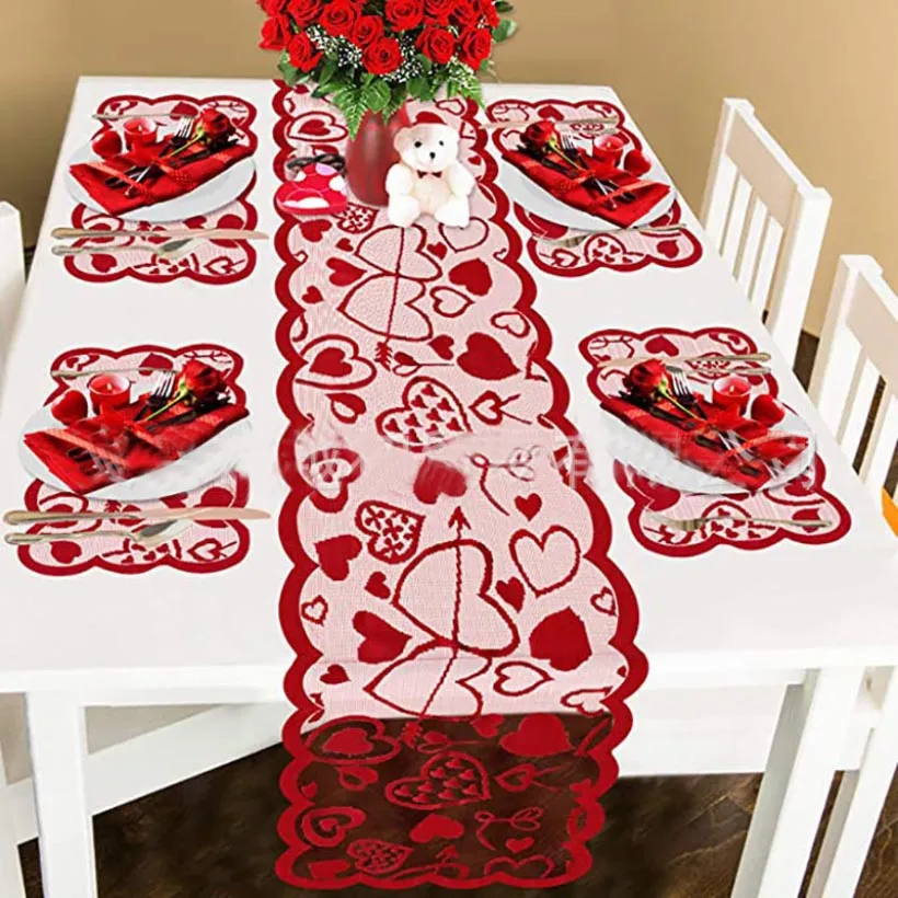 set di decorazioni per San Valentino runner e tovagliette per San Valentino tovagliette per la festa di anniversario di matrimonio a casa hh2145