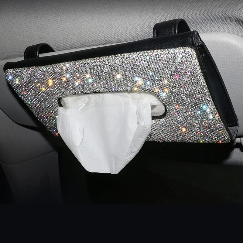 Bling-Crystal-Diamond-Car-Tissue-Box-Sun-Visor-Leather-Auto-Tissue-Paper-Holder-Case-Sunvisor-Hanging-Napkin-Car-3