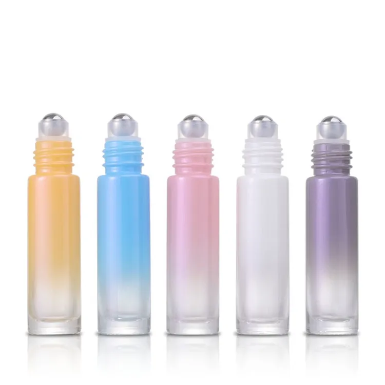 10ML Printed Glass Roller Bottles Travel Portable Perfume Essential Oil Bottle Mini gradient color Empty Bottling T10I140