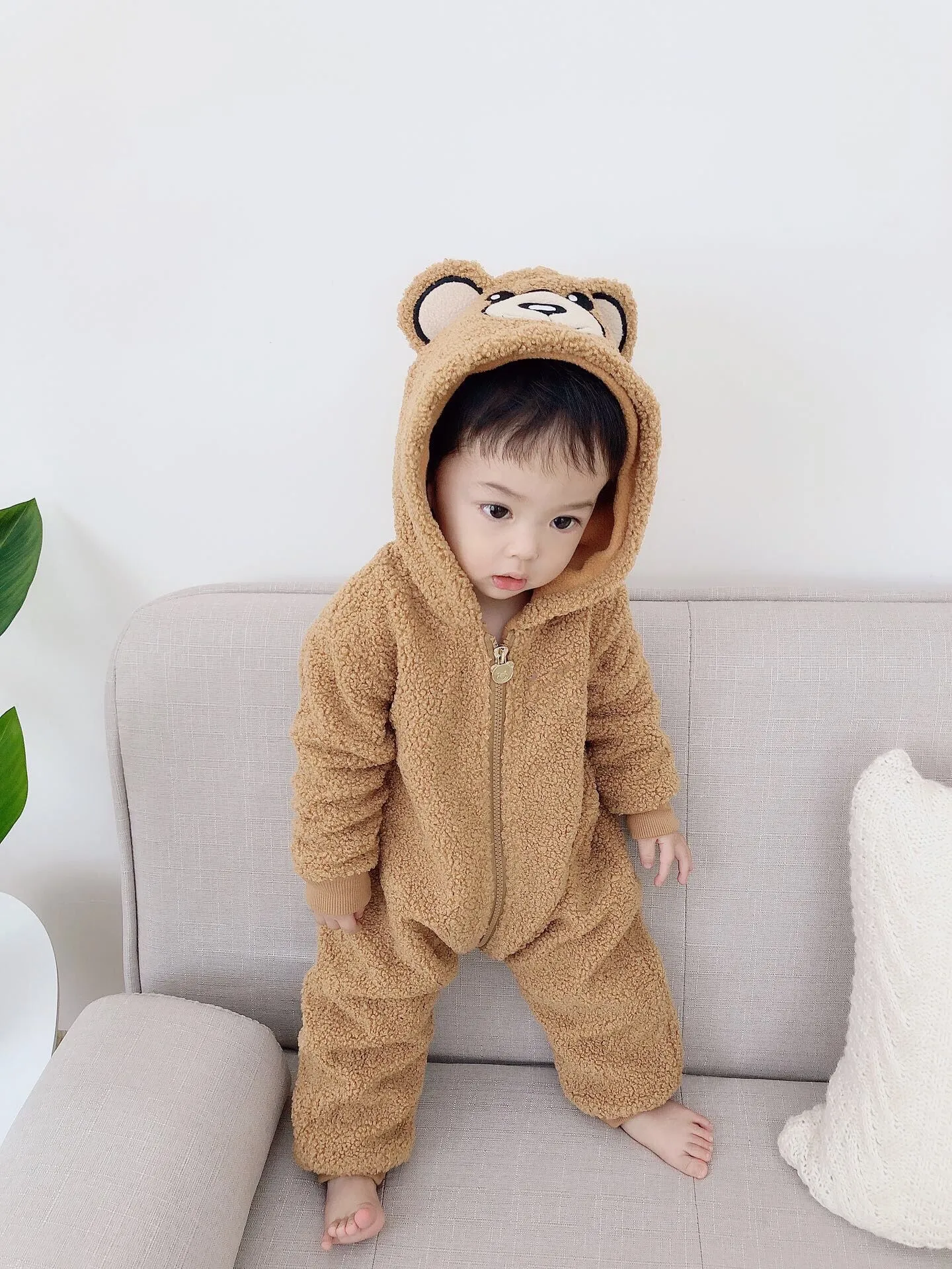 Unisex Baby Rompers 소년 소녀 양털 후드 겨울 양털 점프 슈트 부드러운 귀여운 만화 코트 신생아 유아 바디 슈트 유아 키즈 자켓