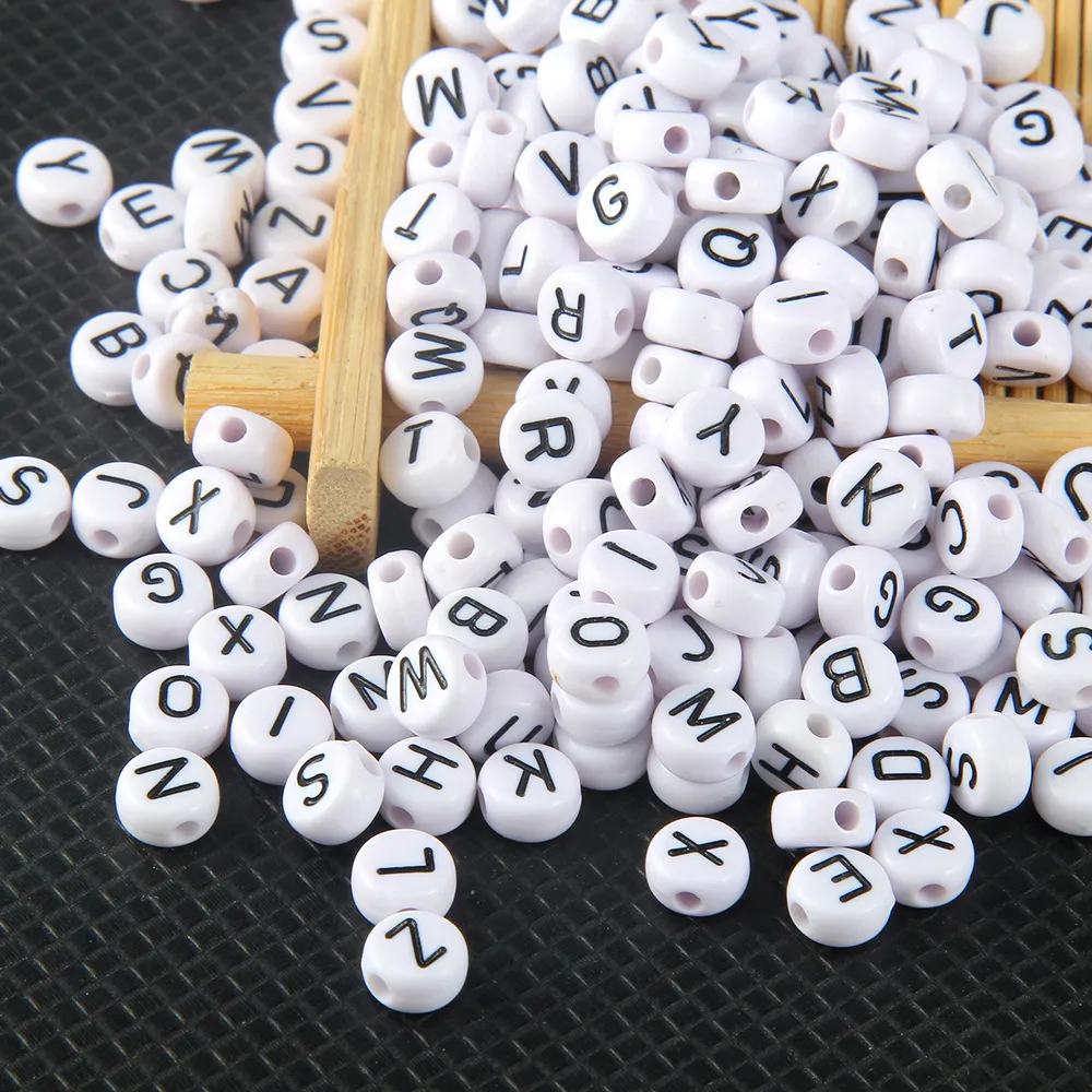 Cuentas de pulsera con letras para pulseras, cuentas redondas de acrílico  del alfabeto con agujero para hacer joyas, pulseras, collares, llaveros