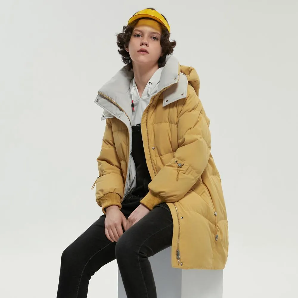 Bosideng Ny Mid-Length Women's Fashionable Down Jacket Kvinna Vinter Enkel Varm Coat Hooded Warm Tjockad Outwear 201019
