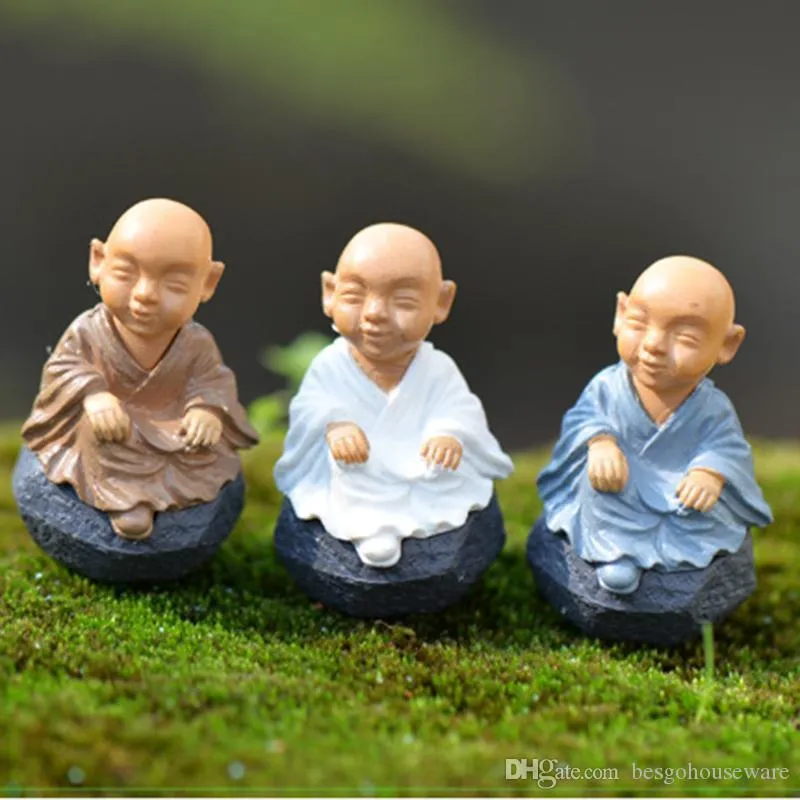 Kung Fu Cartoon Monk Figurines Mini Monk Ornaments Terrarium Decoration Moss Succulent Micro Landscape Resin Monk Crafts Kids Toy BH2351 ZX