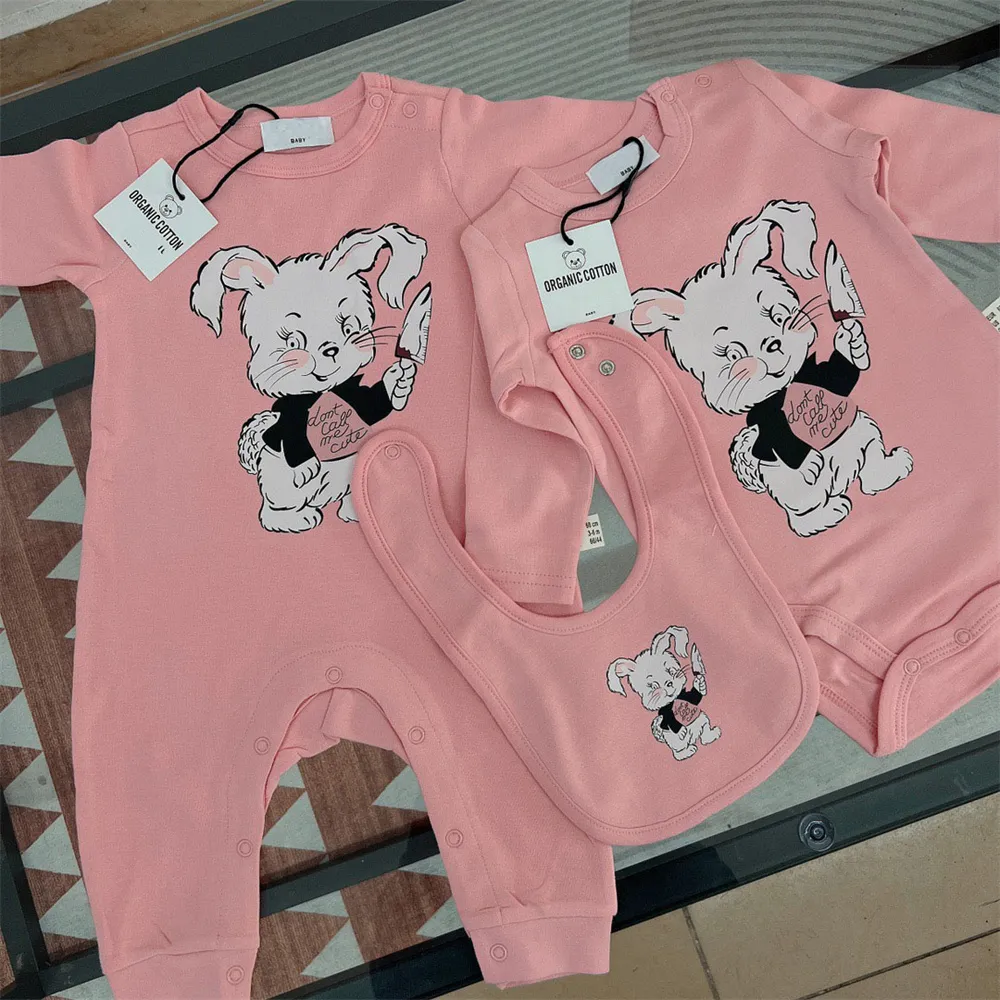 Bebê macacão meninos recém-nascidos menina roupas coelho padrão onesie bodysuit toddler boutique romper traje rosa