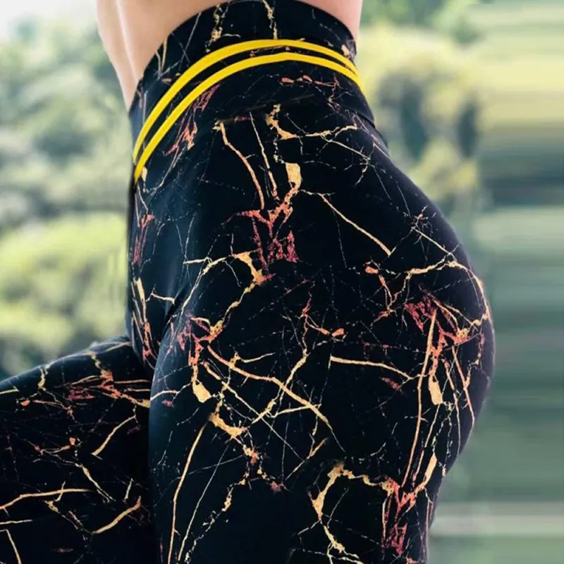 SVOKOR Marble Print High Waist Patterned Leggings For Women Slim