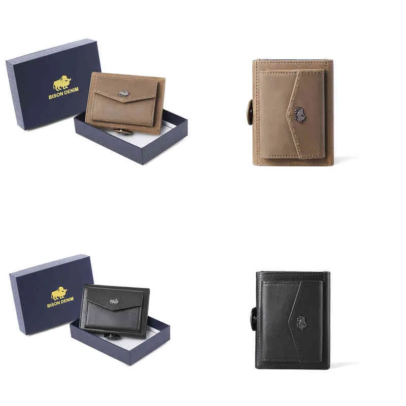 Nxy portefeuille Bison Denim hommes en cuir véritable court mince avec poche à monnaie à trois volets Rfid blocage porte-carte W4530 0214