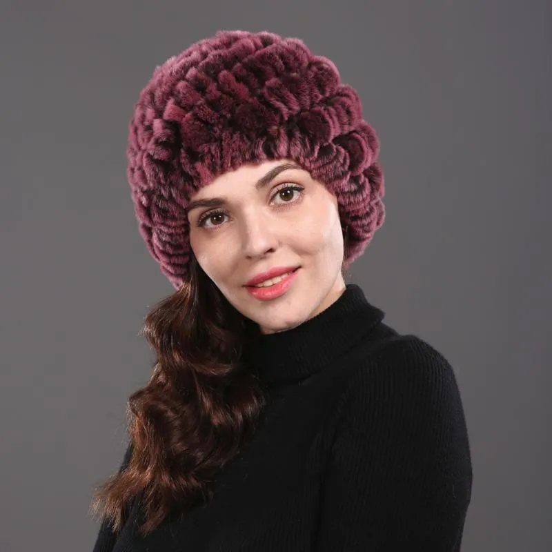 Vente chaude femmes vrai chapeau 100% vrai bonnet naturel bonne qualité bonnets tricotés élastiques