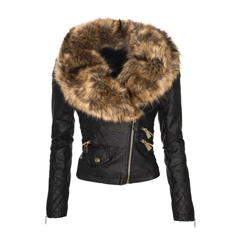 Mulheres Faux Fur Couro Casaco Mulheres Hood Winter Outono Outono Gótico Motocicleta Casacos Preto Outerwear Pu Outwear Revestimento 201030