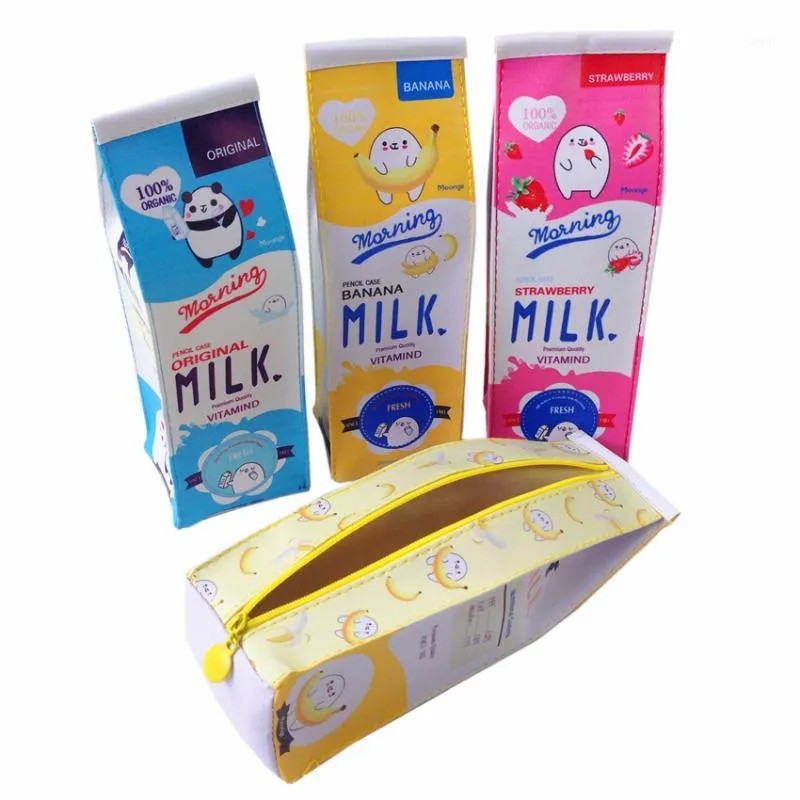 10pcs/lot Kawaii milk box design Large capacity Waterproof PU Pencil Case Novetly pencil bag Cosmetic bag Nice gift for kids1