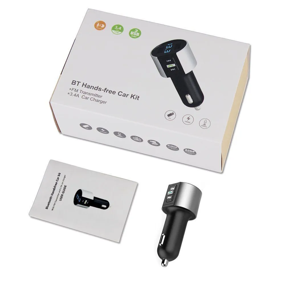 DHL Top-Quality Wireless Car Bluetooth FM-sändare Radio Adaptercar USB CHARGE KIT Svart MP3-spelare LED Digital Display Ny anländer