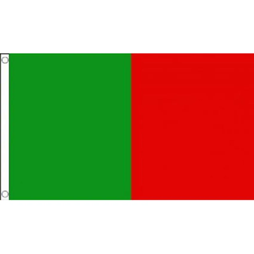 Grüne und rote halbe und halbe Flagge, perfektes 90 x 150 cm großes, doppelt genähtes Banner, Festival-Geschenk, Polyester, digital bedruckt