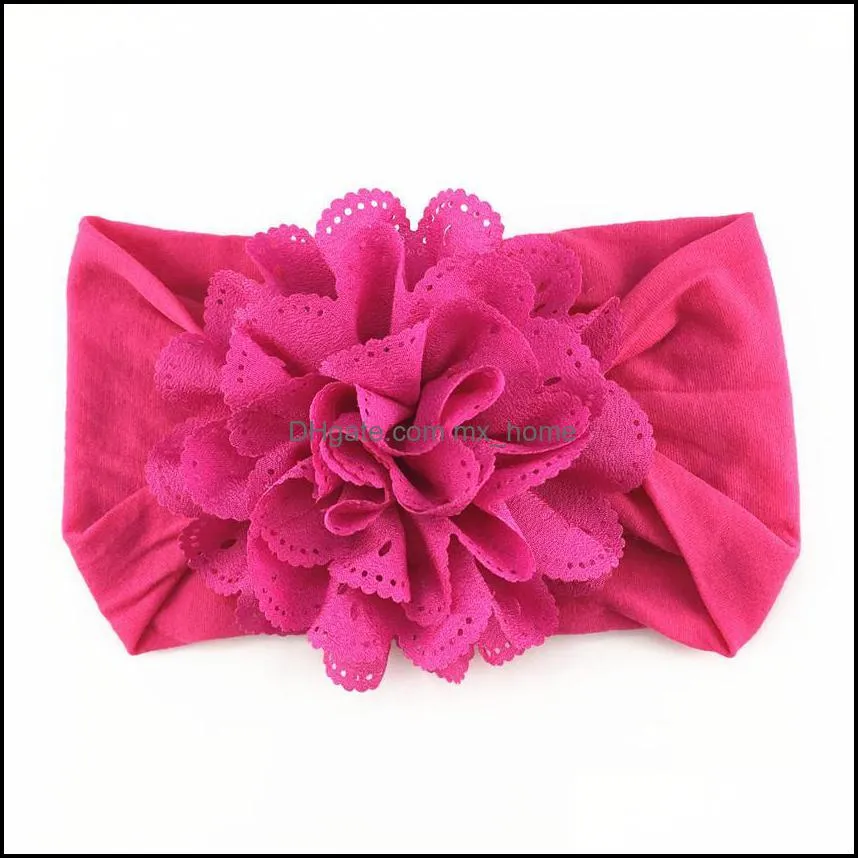 Soft Stretch Eyelet Fabric Flower Baby Headband Newborn Knot Wide Nylon Headwraps Turban Girls Headwear Kids Photo Props