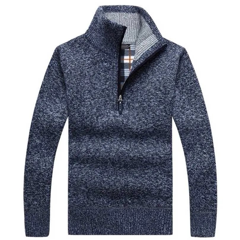 Pullover męskie grube ciepłe dzianiny mężczyzn Sweatek solidny modny golf swetry pół zip ciepły polar płaszcz zimowy zwykły 220208