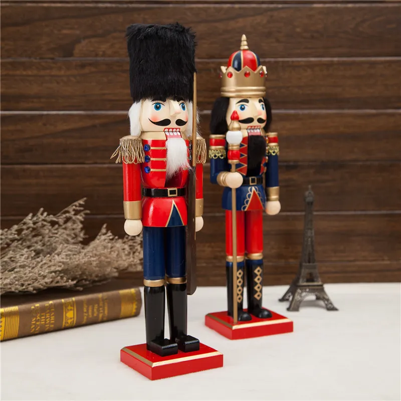 Vintage Wooden Nutcrackers 38cm 2 Pack Original Handcrafted Christmas Decor