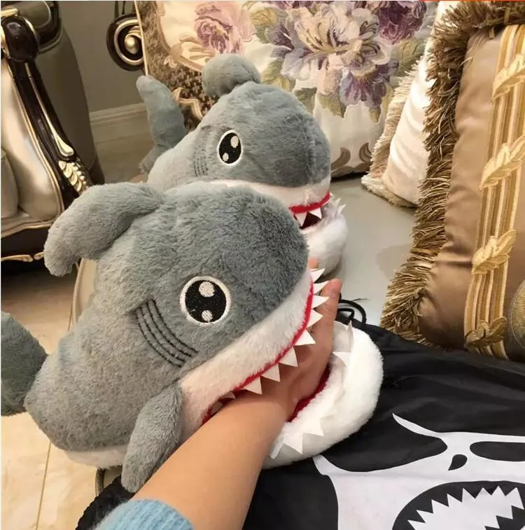 Winter Korean style cute shark head home cotton slippers women non-slip thick-soled three-dimensional animal head plush cotton slippers