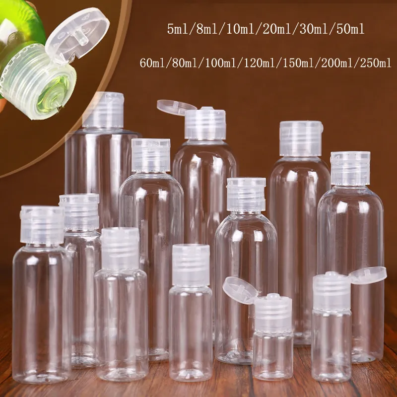 Plastic Handdesinfecterend Fles 5ML 10ML 20ML 30ML 50ML 60ML 100ML 120ML 150ML 200ML HUISDIER Vlinder Cap Transparante Plastic Flessen Voor Vloeistof