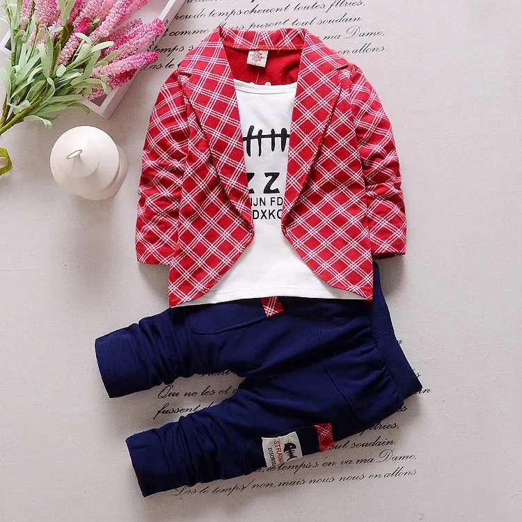 Baby Clothing Sets Spring Autumn Kids Boy Clothes Patchwork Fake Two Piece Tops Pants Toddler Boys Clothing 1-4Y