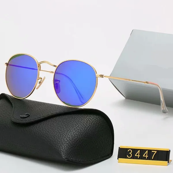 Classic Design Brand Round Sunglasses UV400 Eyewear Metal Gold Frame Bans Glasses Men Women Mirror glass Lens Sunglasses with box