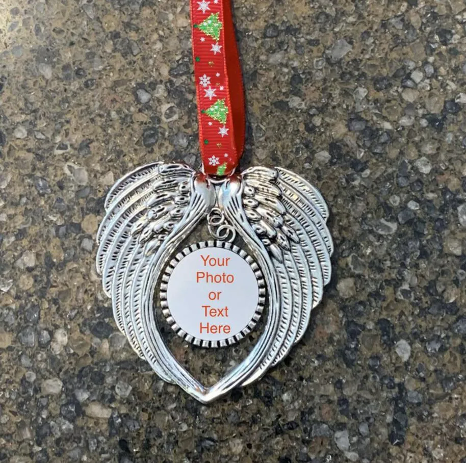 Sublimacja Christmas Ornament Dekoracje Angel Wings Kształt Puste Hot Transfer Drukowanie Dwustronne Drukowanie Choinki Wisiorek