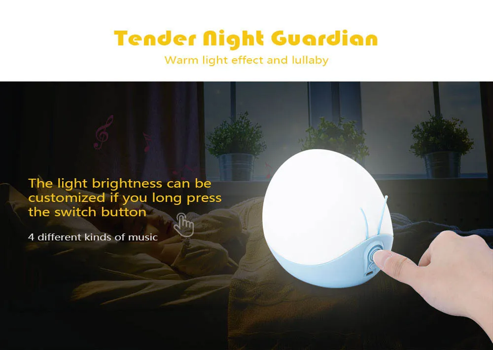 Lumaca luminosa per bambini, funzione musicale notturna, lampada che cambia colore, camera da letto, aspetto carino e uso sicuro