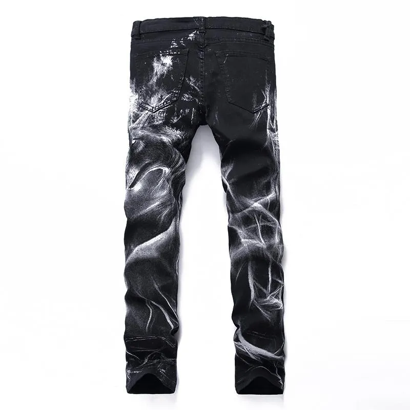 Gersri Night Club Mens 3D printing Jeans Black Wolf Pattern Printed Punk Slim Straight Cotton Casual Print Denim Pants Plus Size2798