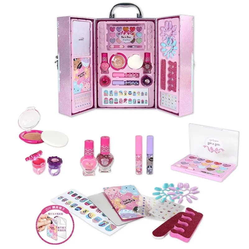 Fille Princesse Maquillage Jouets Dressing Beauté Set Cosmétique Valise Armoire Coffre-Fort Facile À Nettoyer Kit De Maquillage pour Robe Enfants Cadeaux LJ201009