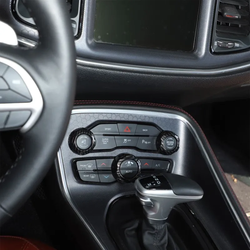 Koolstofvezel Audio Knop Cover Audio Schakelaar Knop Airconditioning Schakelpaneel Ring Voor Dodge Challenger Charger 2015 2566
