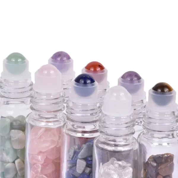 ナチュラルクリスタルクラフトストーンエッセンシャルオイル宝石ローラーボールボトル透明霜ガラス10mlロール香水瓶