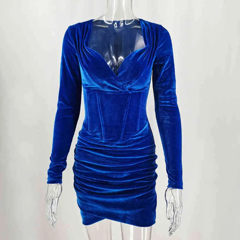 Sexy Bodycon Dresses For Women Clothes Club Outfits Clubwear Velvet Blue Slip Arrival Spring 220208