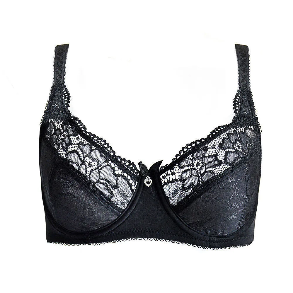 New Lace Perspective Bra Women Sexy Lingerie Underwire Embroidery