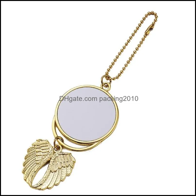 Sublimation Blank Angel Wing Christmas Party Favors Silver Gold Car Keychain Ornament Decorations Hot Transfer Printing DIY Pendant