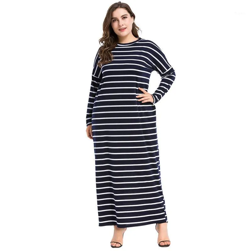 Etnische kleding Plus Size Abaya Moslim Gestreepte Jurk Islamitische Arabische Abayas Lange Mouw Kaftan Dubai Jurken voor Dames Vestidos XXXL 4XL1