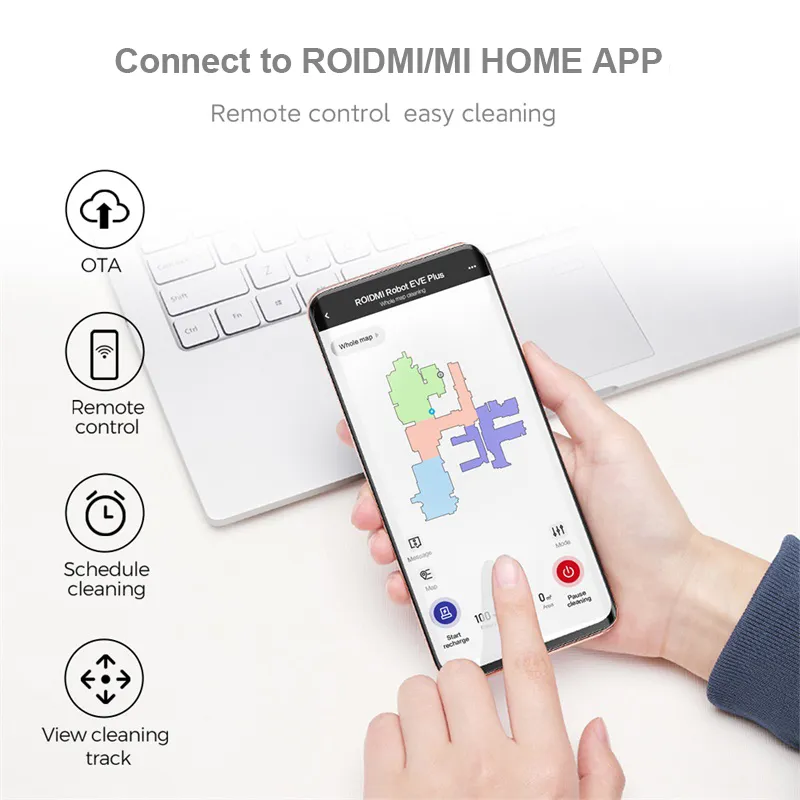 [EU Stock] ROIDMI EVE Plus Robot Vacuum Cleaner with Smart Dust Collection Mop Cleaner Support Mi Home APP Control Google Assistant Alexa inclusive VAT