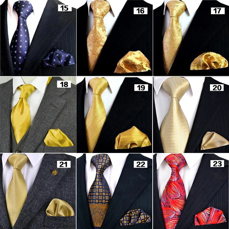 Tie Sets Pcs Wholesale Sale Handmade Mens Neckties Pocket Square 100% Silk Jacquard Woven Hanky Brand New New Arrival