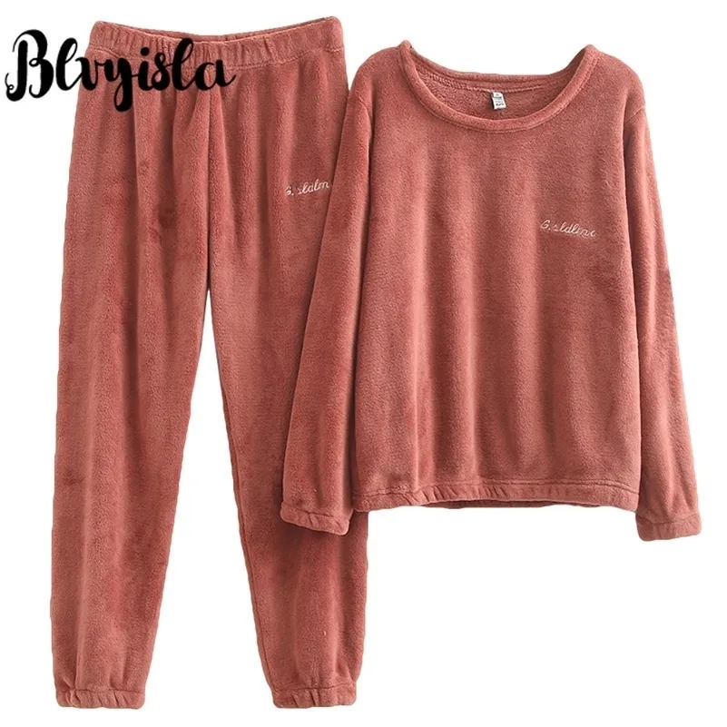 Blvyisla 4xl engrossar sleepwear de lã global manter grande flanela quente casa pijama conjunto feminino inverno nightwear mulheres conjuntos y200708
