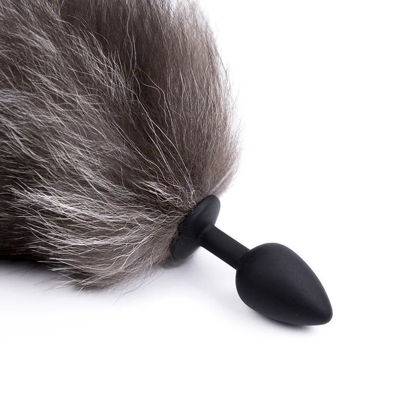 45cm Black Fox Tail Anal Plug Silicone Butt Plug Anus Expand Tool Fetish Flirt Sex Toys03