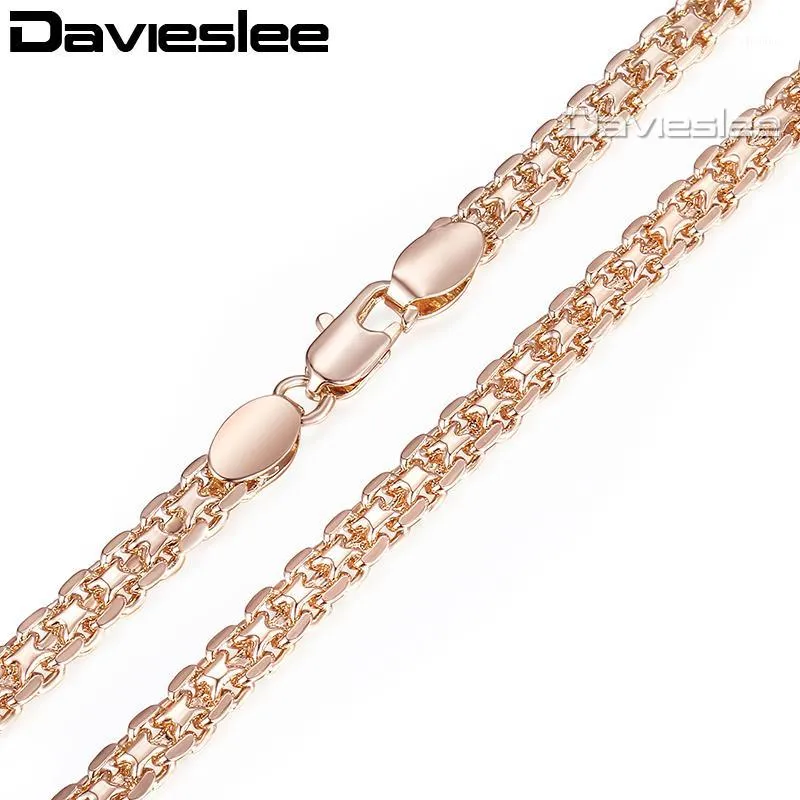 Catene Davieslee Collana per donna 585 Rose Gold Filled Bismark Hammered Womens Collane Catena Cuban Rombo 3/4 / 5mm 45-55cm GN4531