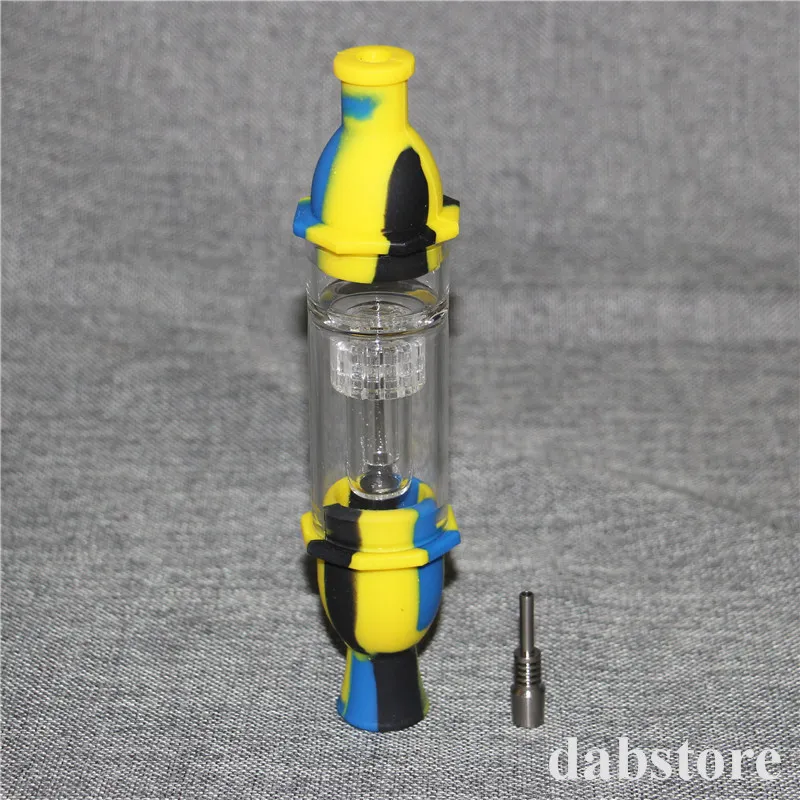 Glass Oil Rigs hookah Nectar bong with Titanium Nail Multi Colors Silicone Glass water pipe dab Rig Factory Direct Price