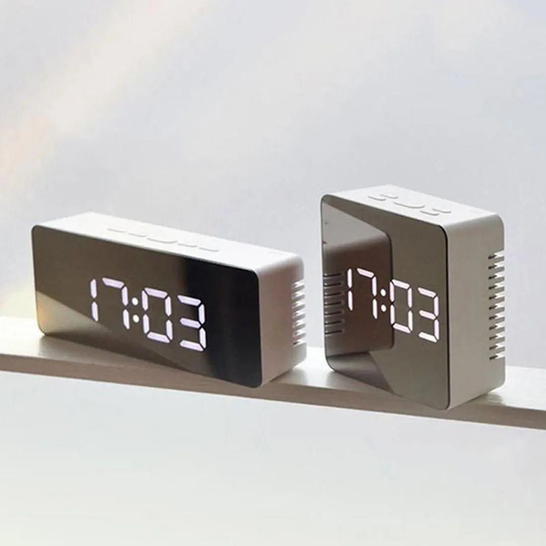 140mm LED Espelho Despertador Digital Relógio Digital Snooze Night Time LED Tabela de Luz Despertador Despertador LJ201204