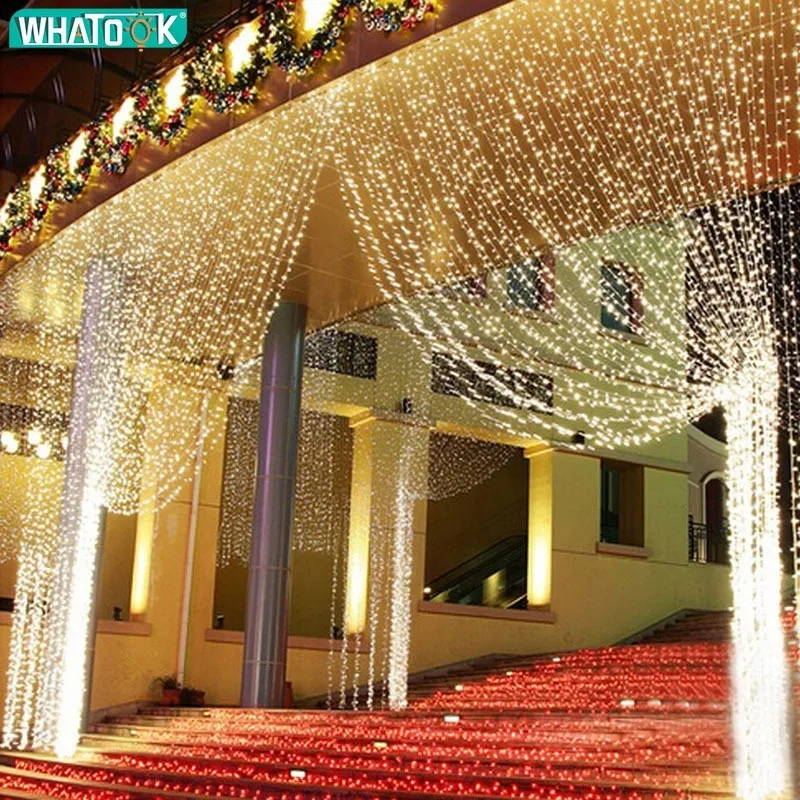 960LEDS LEDカーテンライト妖精ガーランド弦照明アイスクリスマス屋内屋外の結婚式照明ホームパーティーガラルーゲン装飾Y201020
