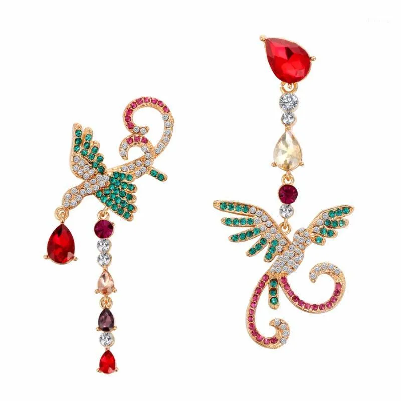 Zoshi Gold Silver Phoenix Mode Crystal Rode en Groene Drop Oorbellen Romantische Oorbellen voor Vrouwen Fijne Lange Brincos Jewelry1