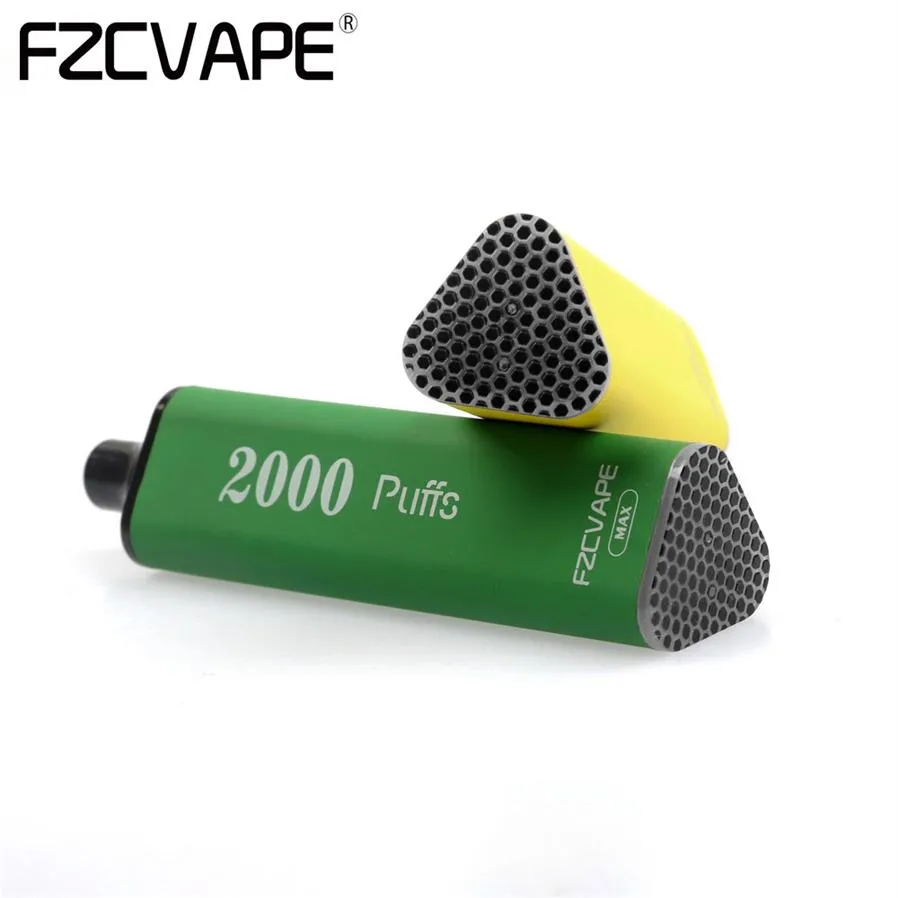 FZCVape Max 2000 Puffs Hits Hits Jetables E Cigarettes Dispositif Vape Stylo grade A batterie et préfille vapeurs Système portable Starter KI275U