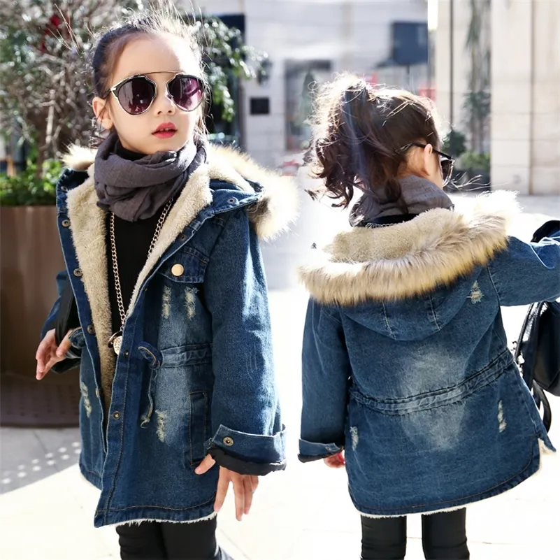 Filles d'hiver veste en jean longue plus Parka adolescente col de fourrure manteau à capuche automne enfants épaissir vêtements d'extérieur 4 6 8 10 12 ans LJ201017