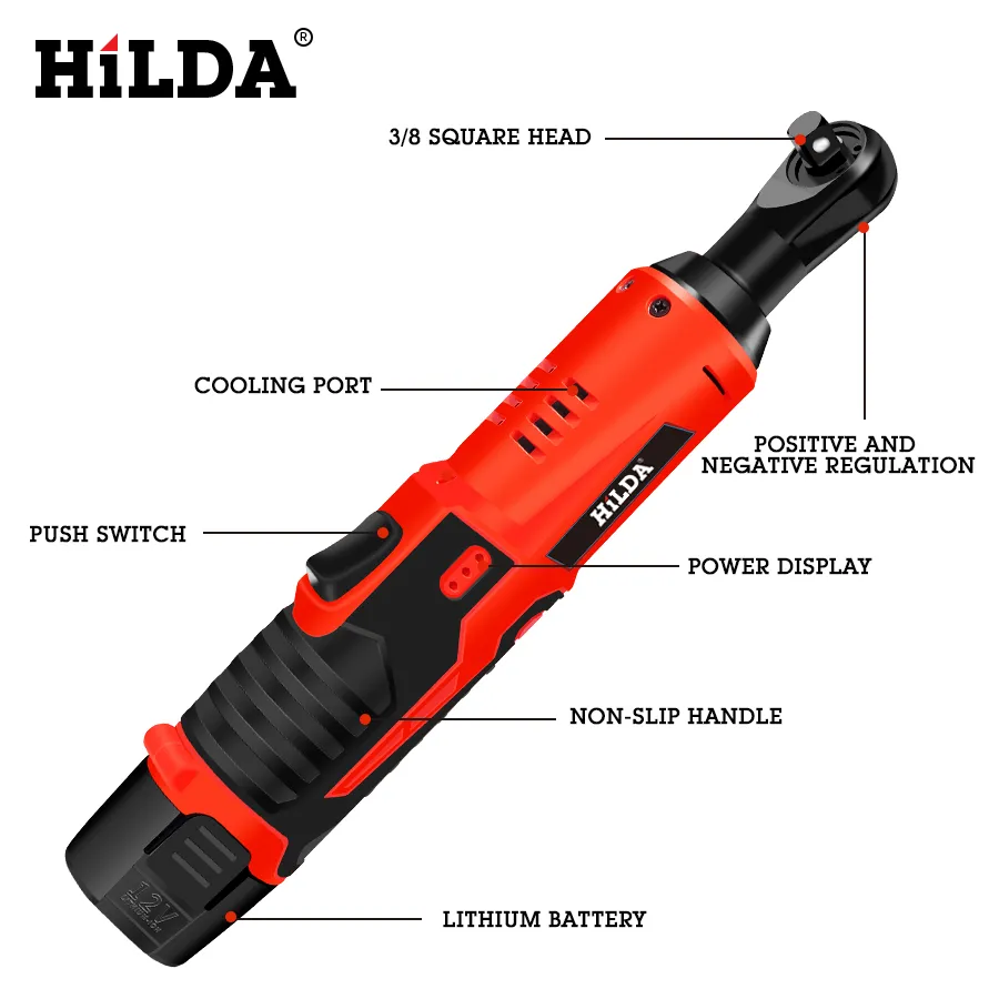 HILDA 12V Electric Wrench Kit Cordless Ratchet Wrench uppladdningsbar byggnadsställningsmoment Ratchet med uttag Tools Power Tools2013