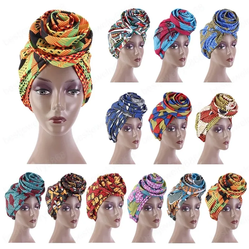 Ethnique imprimé grande fleur foulard Bonnet femmes Turban chapeau Turbante Femme Musulman inde chapeau islamique tête Wrap Turban mode