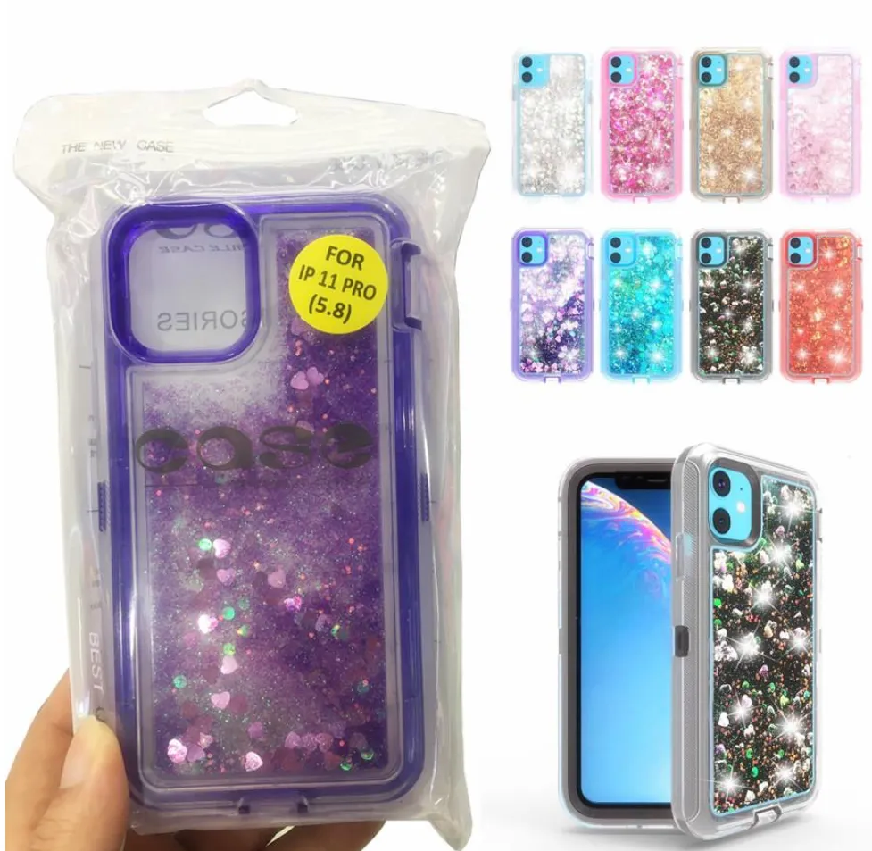 Quicksand Transparente Bling líquido Glitter Capa protetora à prova de choque Mobile Phone capa para iPhone XS XR 11 PRO MAX 12 para Samsung S20 mais