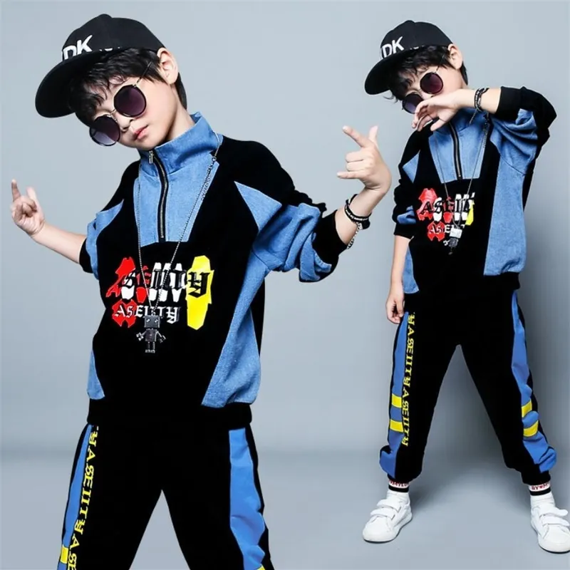 Crianças meninos conjuntos de roupas esportivas primavera outono crianças tracksuits adolescente meninos hip hop dance trajes 6 8 10 12 14 anos 20117