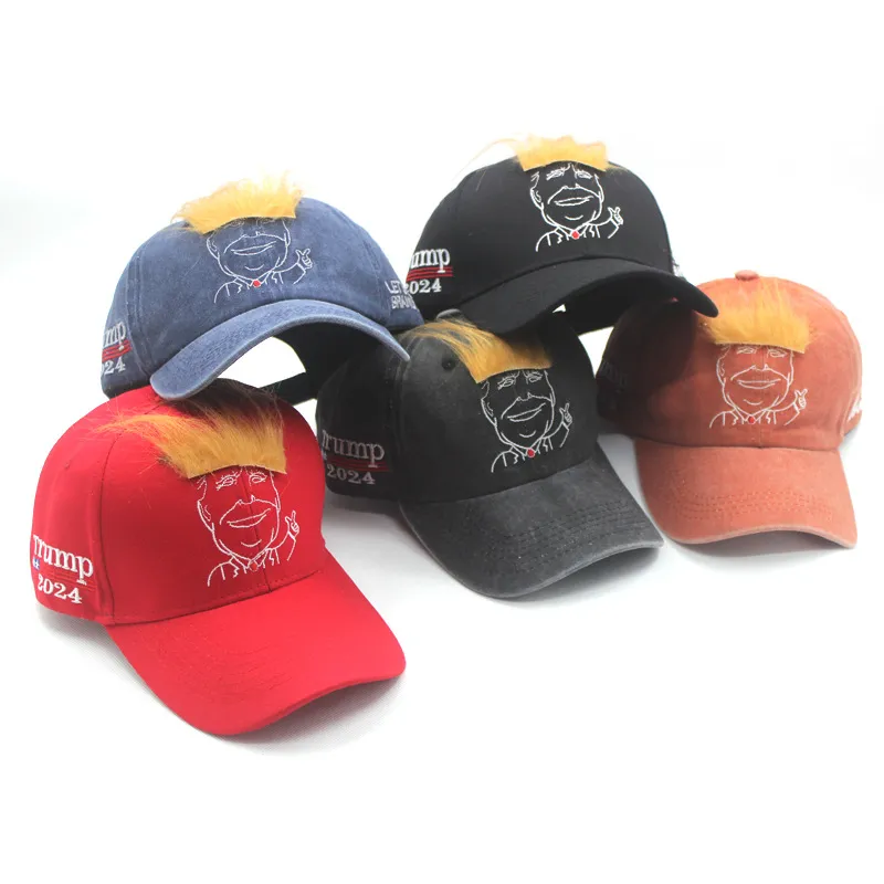 Trump 2024 Embroidery Hat With Hair Let's Go Brandon Baseball Cap, Trump Supporter Rally Parade Cotton Hats